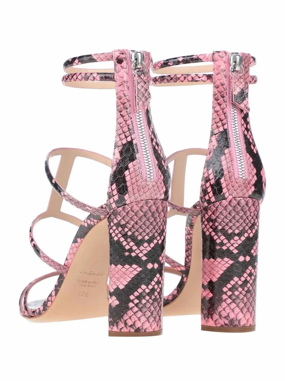 Casadei Pink Snake Print Leather T-Bar Sandals Block Heel US 7.5 EU 37.5